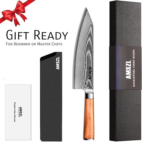 Miniatura 6 de Cuchillo de chef Damasco de 8 pulgadas, cuchillo japonés Kiritsuke  Japón VG-10 de acero inoxidable forjado de alto carbono, cuchillo de cocina