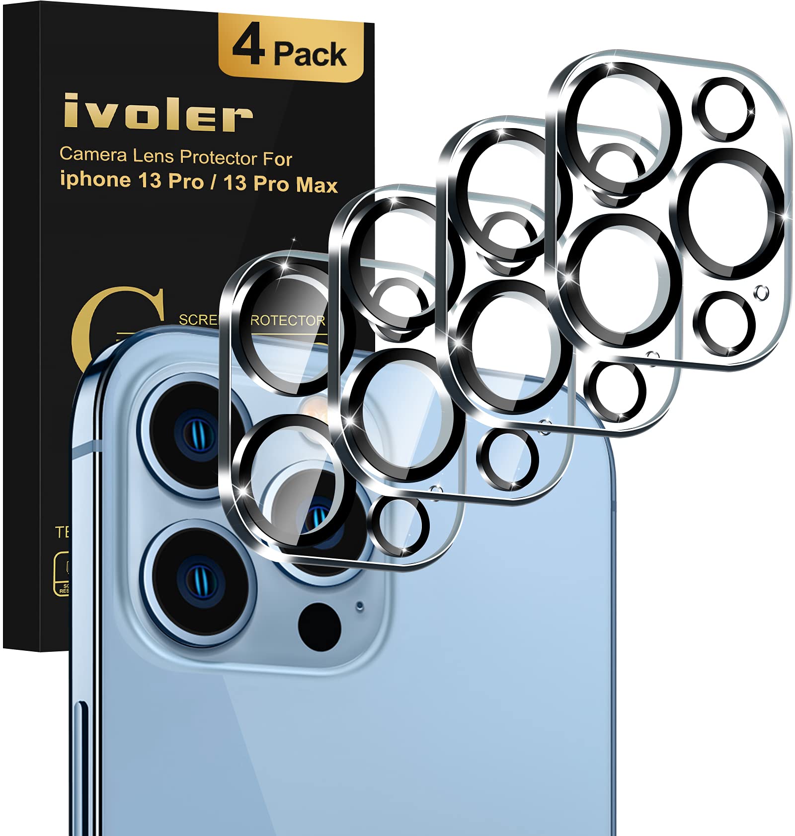 ivoler Camera Lens Protector compatible with 13 pro(6.1")/ iPhone 13 Pro Max (6.7") - 4 pack HD Clear Anti-Scratch Lens Tempered Glass
