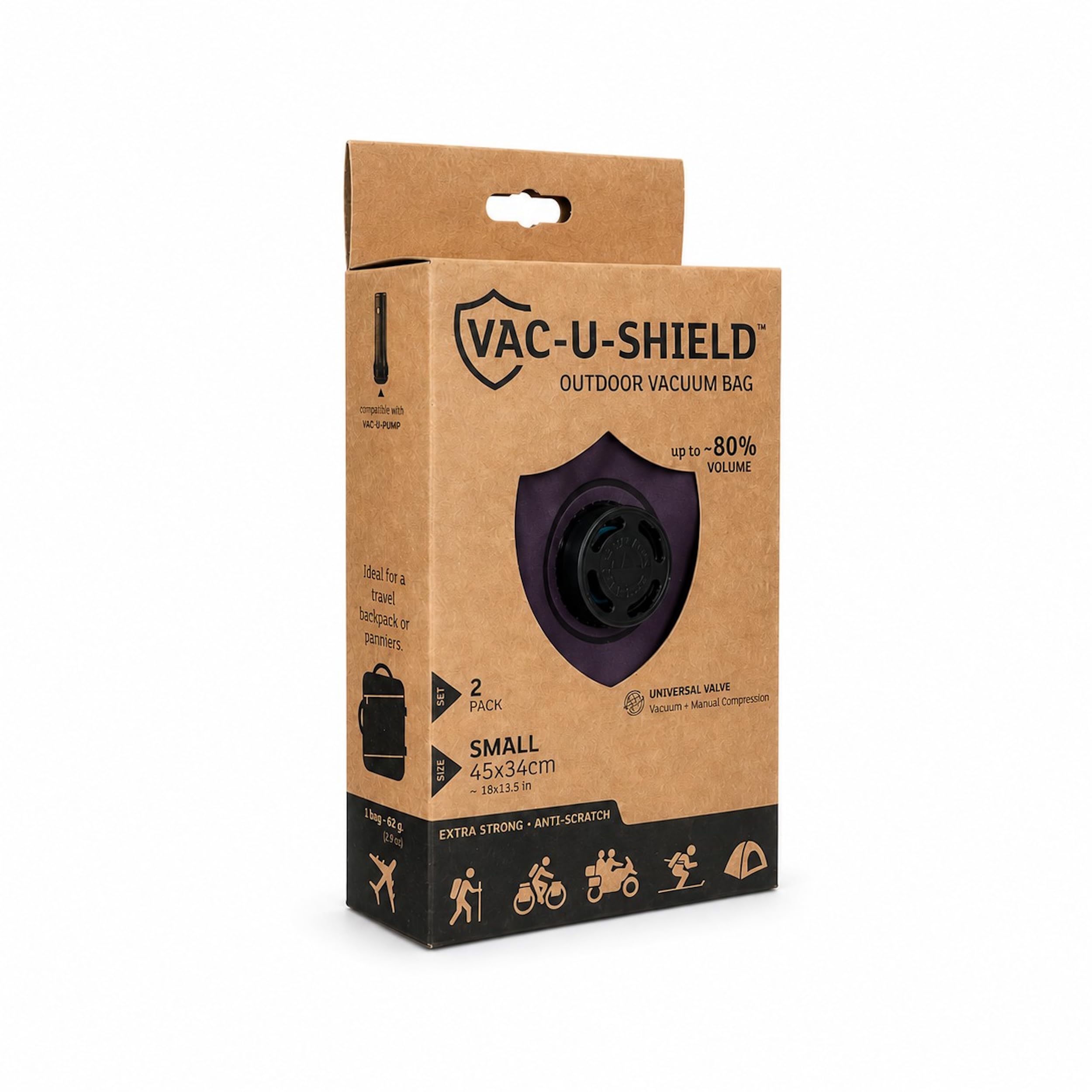 Vac-U-Shield Set 2 Sacchetti Sottovuoto + Pompa da viaggio USBc Rosso 45x34 | 2 sacchetti tessuto anti-graffio + pompa wireless USB-C ricaricabile, sacchi, buste adatte a zaini e bagagli a mano Ryanair
