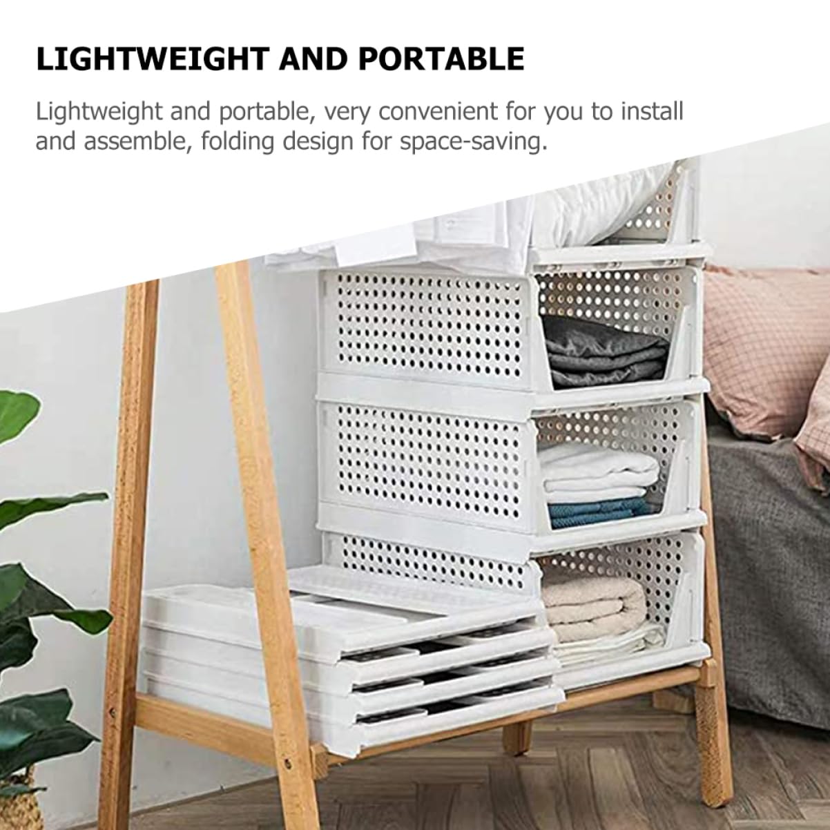 Este Paquete de 2 Cajas de Almacenamiento de plástico apilables - cajones Plegables para Ropa y Accesorios - soluciones para Ahorrar Espacio en armarios y organización del hogar