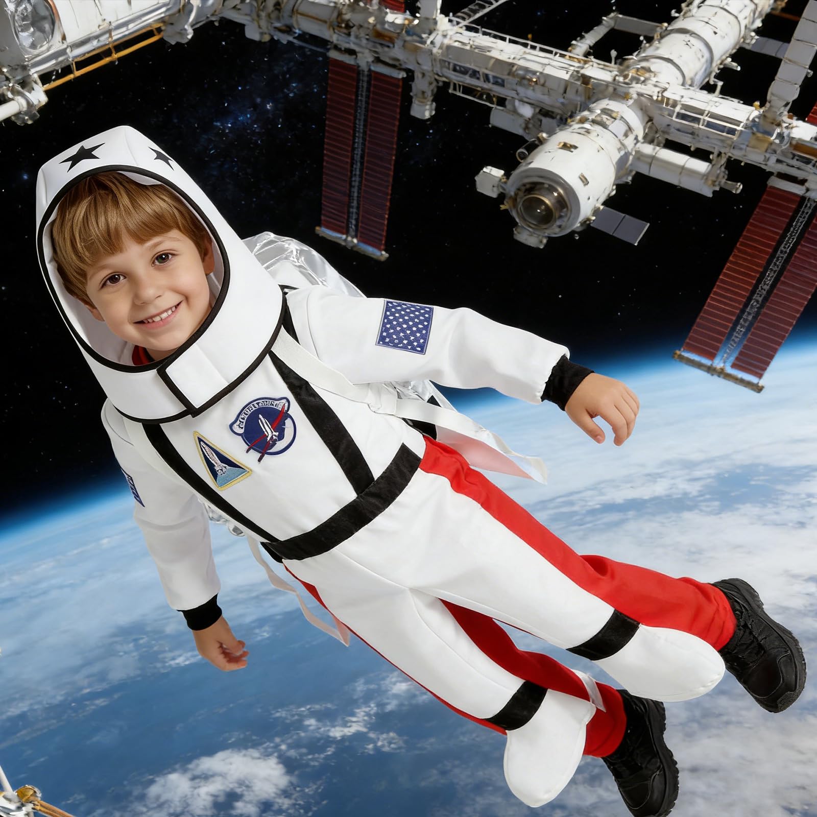 Costume interattivo da astronauta per ragazzi e ragazze, con razzi leggeri, accessorio per feste a tema e travestimento per cosplay