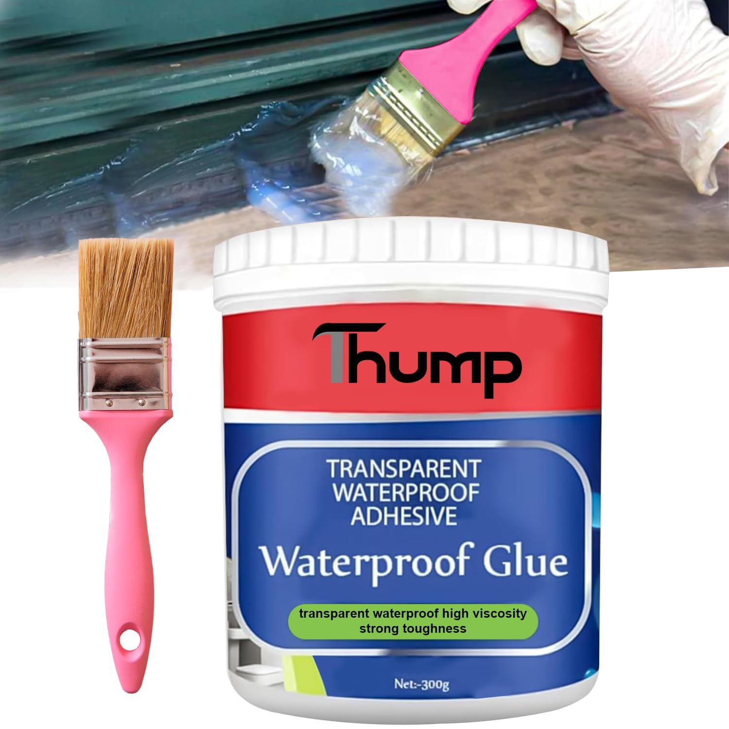 Thump Crack Seal Glue with Brush Transparent Waterproof Cracks Filler Paste for Roof Water Leakage Solution Wall Bathroom Tiles Home Repairs Kitchen Sink Gaps Sealant (300gm, Pack of 1) (B0DDQ8NPFW) Amazon Price History, Amazon Price Tracker
