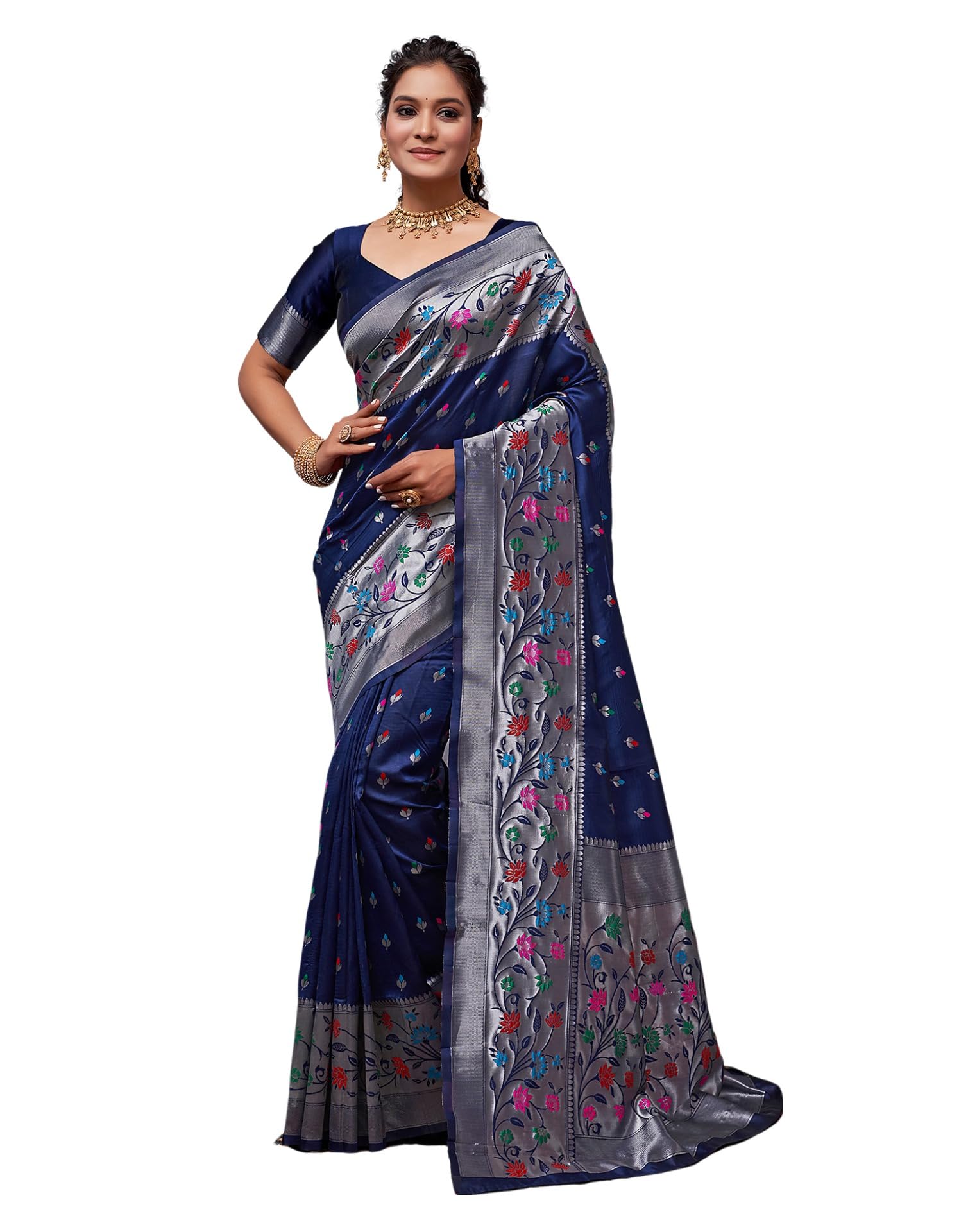 SIRILWomen's Paithani Jacquard Silk Saree With Unstitched Blouse Piece