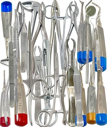 New Professional Premium German Stainless-32 Pcs Oral Dental Extraction Extracting Forceps, Dental Elevators, Forceps -All in One