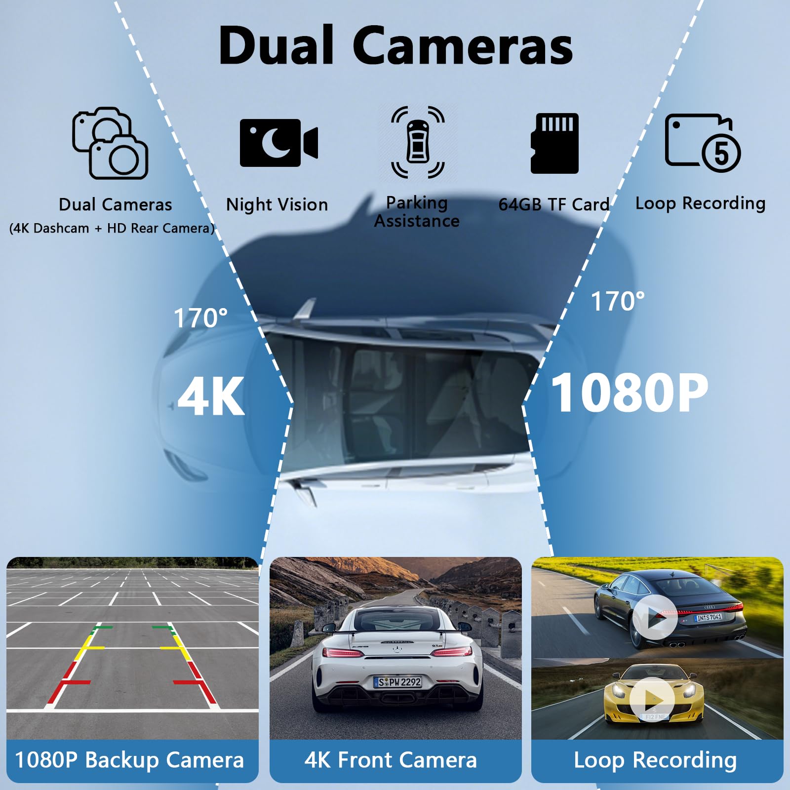 10,26 Calowy Przenośny Ekran z Bezprzewodowym CarPlay i Android Auto, Radio Samochodowe z 4K Dashcam Przednią I Tylną Kamerą 1080P HD/Bluetooth/FM/AUX/64G TF/Mirror Link/Voice Control/GPS