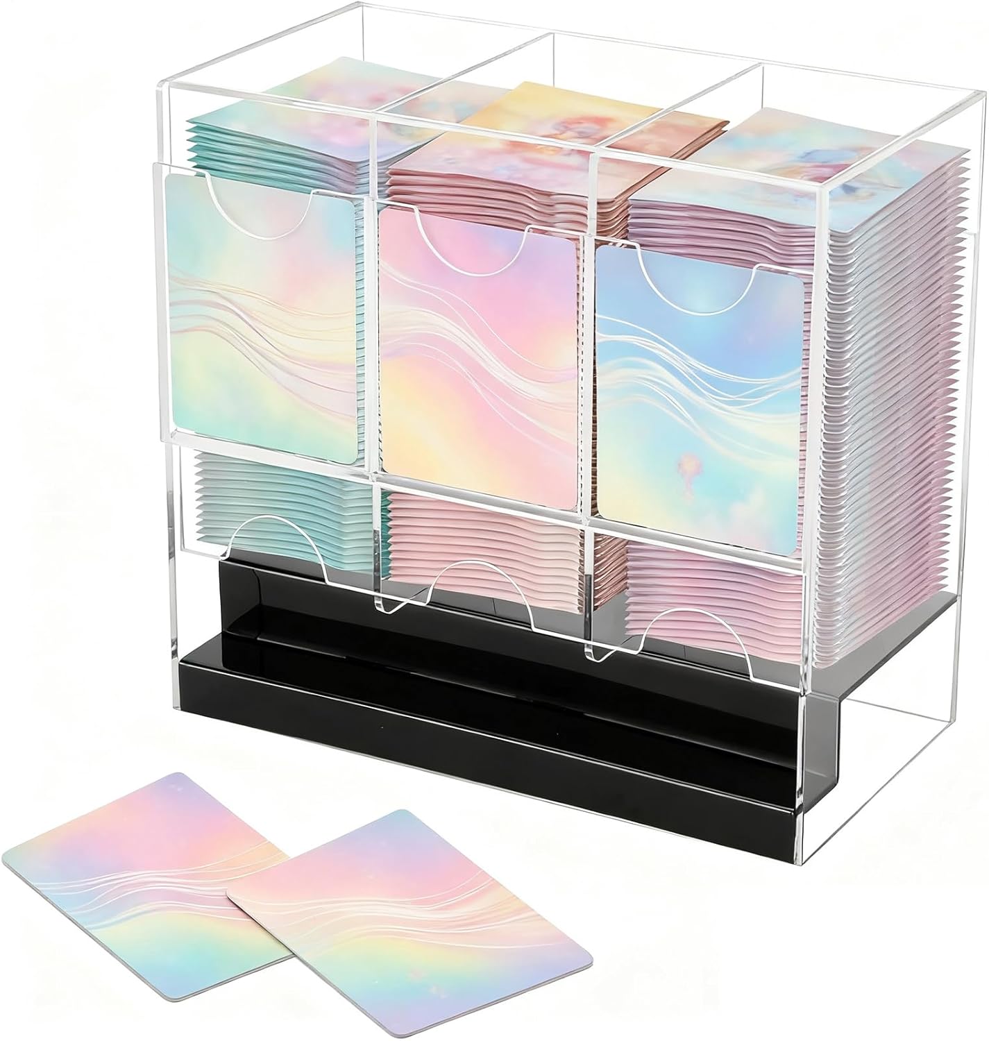 カードパックディスペンサー, トレーディングカードストレージ 3スロット, アクリル製デッキディスプレイオーガナイザー収納ケース,