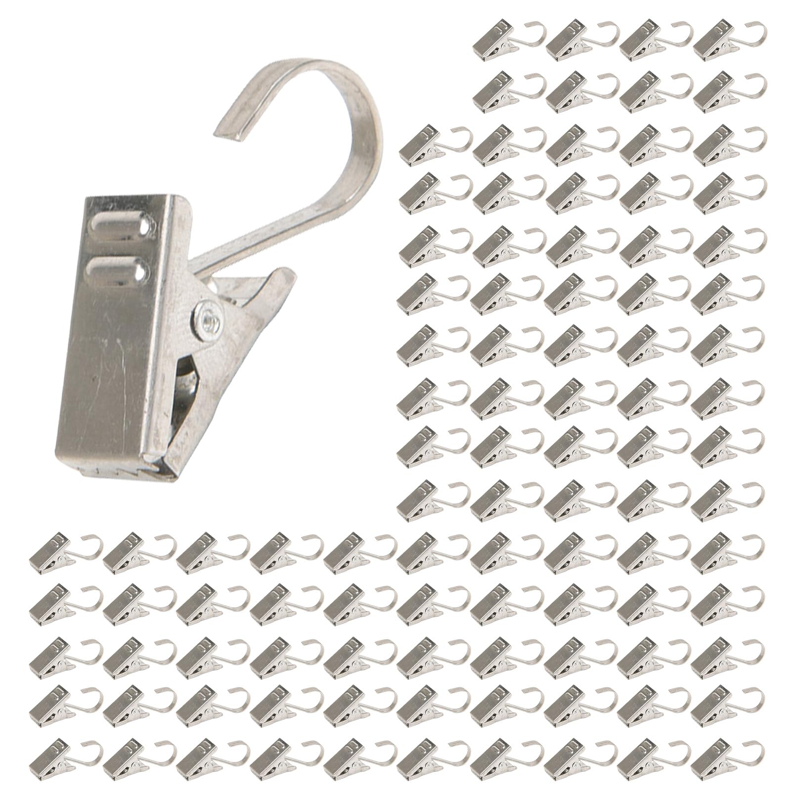 Buxuaaaa Curtain Rings in Silver Stainlessed Steel Finish, Curtain Hooks Hangers Clips for Easy Hanging of Drapes 50 / 100Pieces Set Hangers