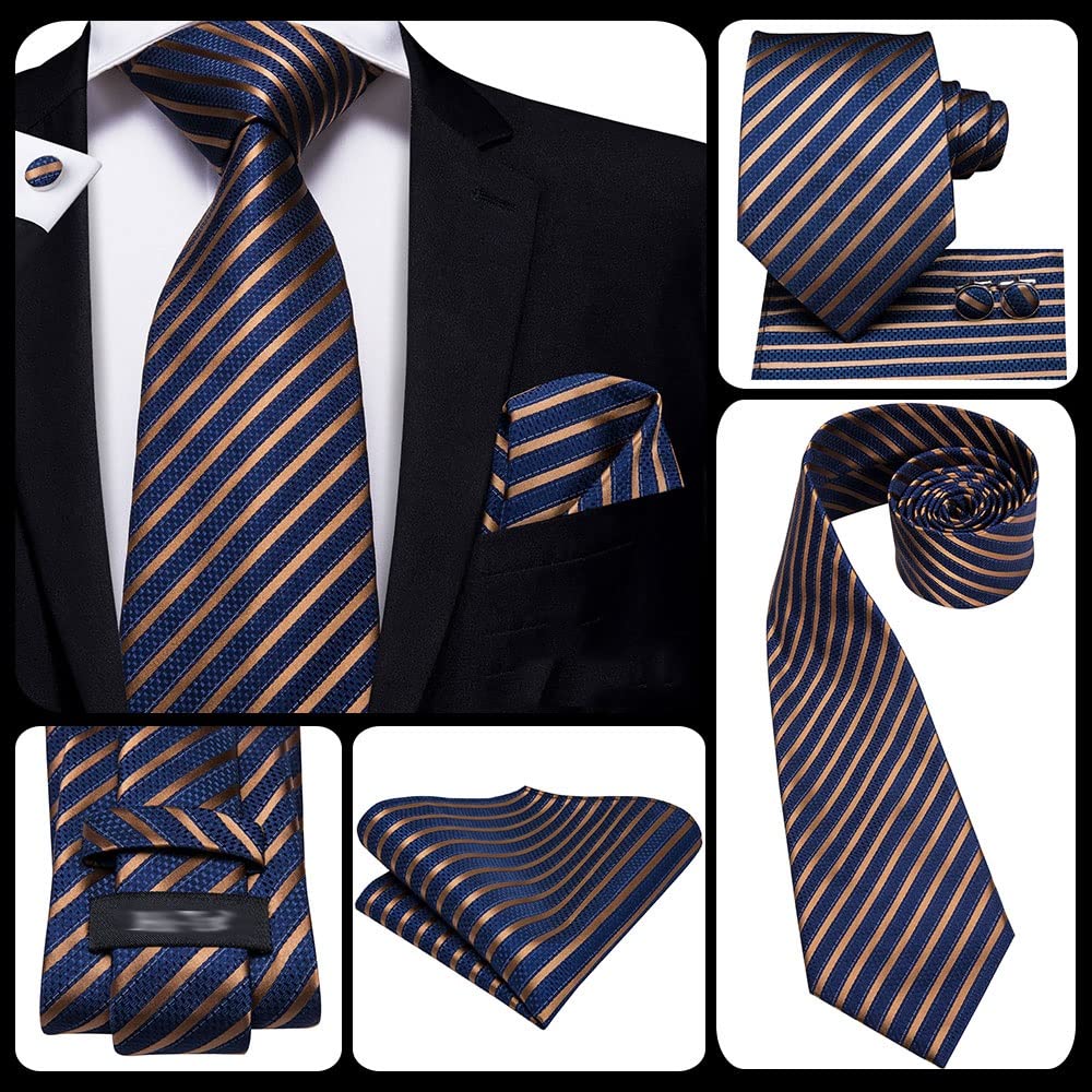 Corbata de boda de seda de cachemira sólida azul marino para hombres, gemelos de pañuelo, conjunto de corbata para hombres, fiesta de negocios