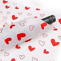 Vista 2 de MR FIVE 100 hojas de papel de seda blanco con corazón rojo a granel, 20 x 14 pulgadas, papel de seda con diseño de corazones rojos para bolsas