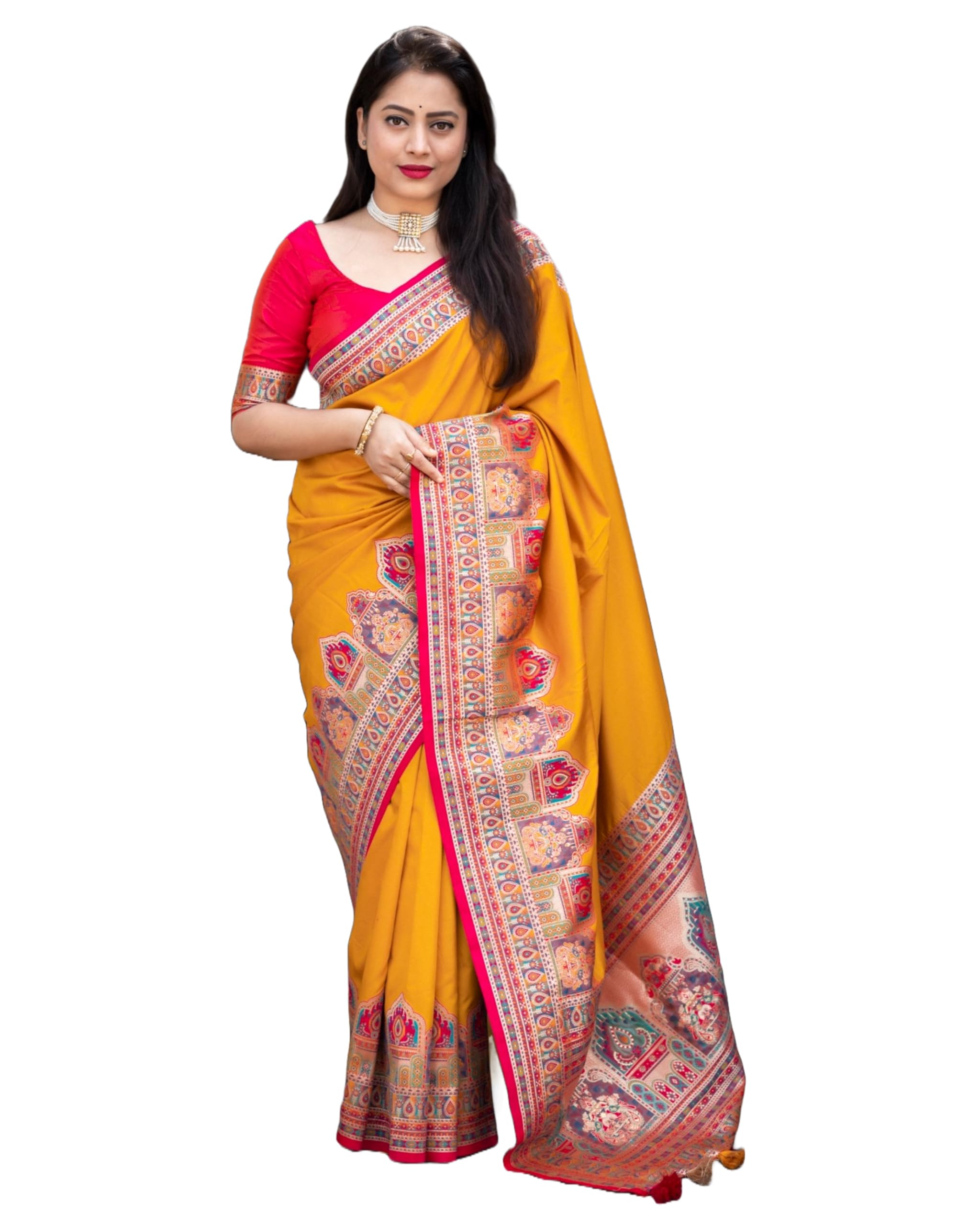 pandadi saree Woman's Kashmiri Woven Silk Saree with Unstitched Blouse Piece.-picture-34