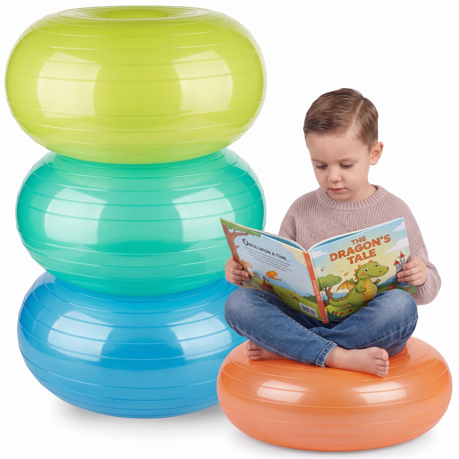 Libima Flexible Sitzgelegenheiten für Klassenzimmer, aufblasbare Yoga-Ballstühle mit Pumpe, Donut-Übungsball, Stuhlkissen für Balance- und Stabilitätstraining, Zuhause, Büro, Fitnessstudio, Workout, 4