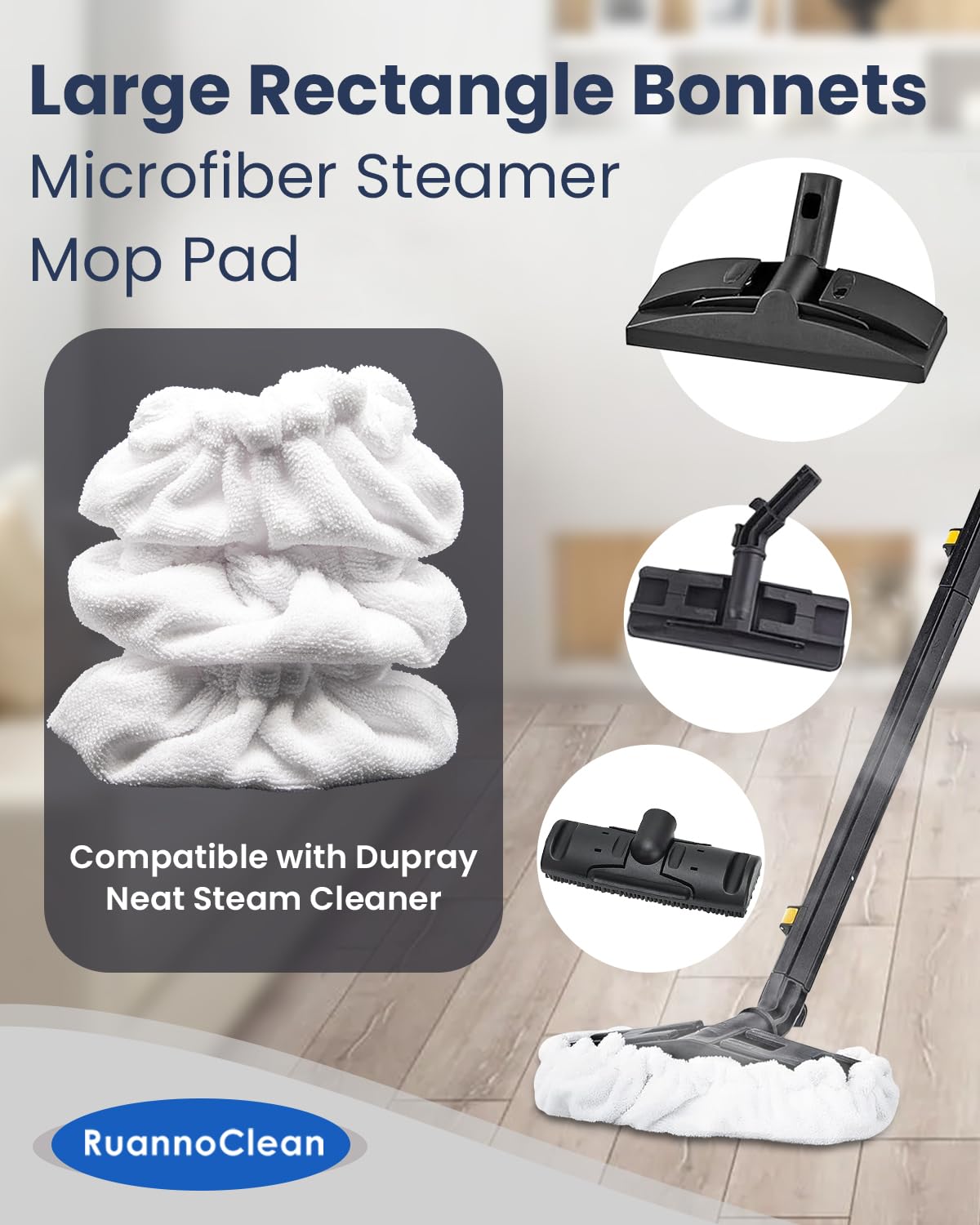 RuannoClean Steam Cleaner Accessories, Large Bonnets Rectangle Compatible with Dupray Neat Steam Cleaner, Reusable Steam Mop Pads Microfiber Bonnet Steam Cleaning Pads (Double-Layer) -3 Pack
