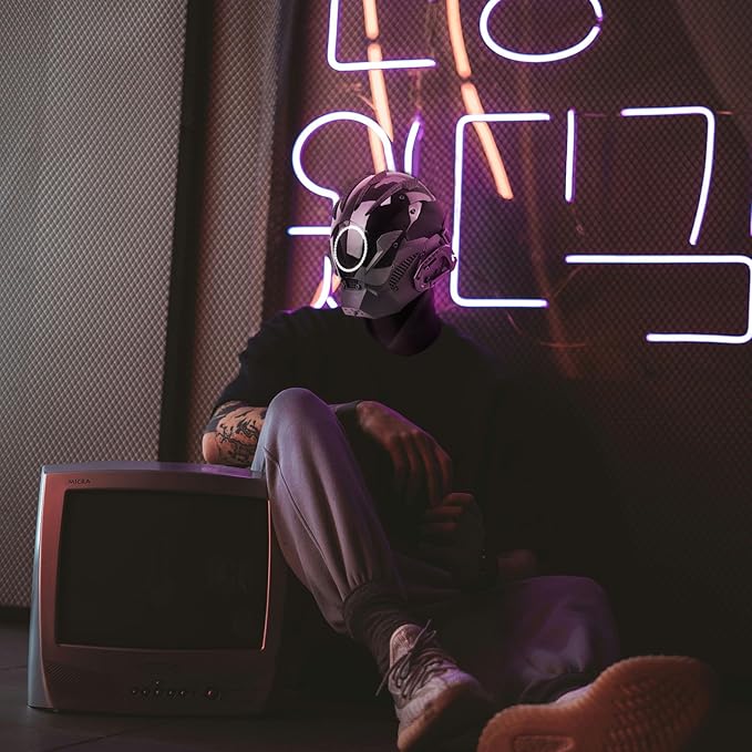 Máscara Futurista LED PDLING con Luces para Hombre, Casco Samurai para Cosplay Halloween miniatura 5