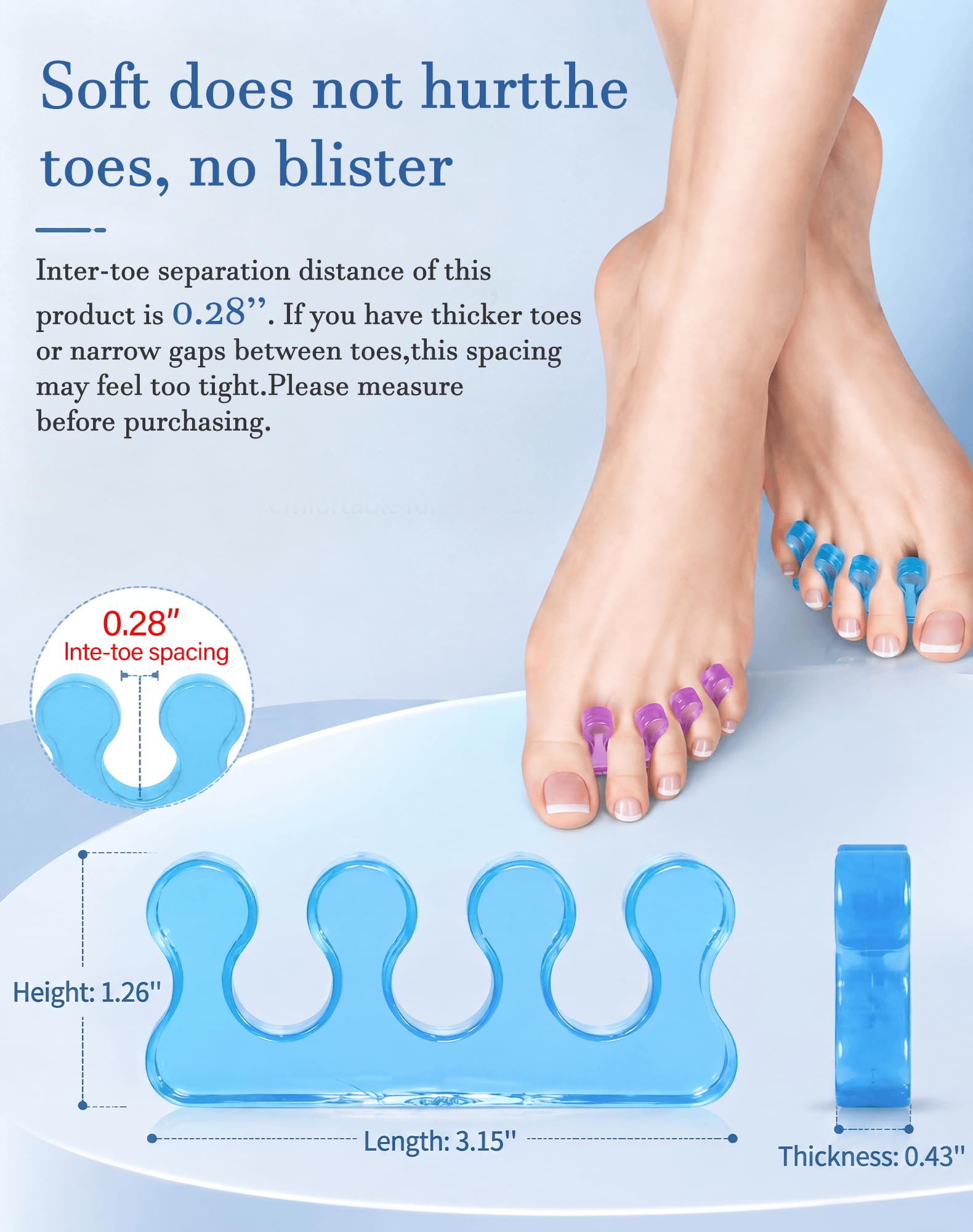 Separadores de dedos para esmalte de uñas, separadores de dedos de pedicura, separadores de dedos para separar las uñas de los pies o las uñas, así como aliviar los síntomas ortopédicos de juanetes.