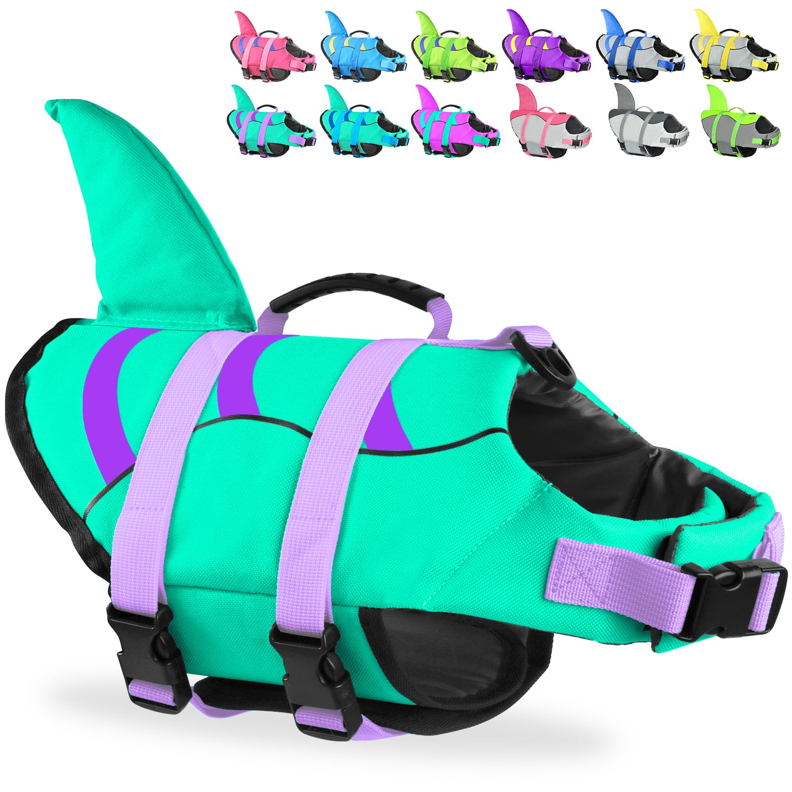 Fragralley Shark Dog Life Jacket, Easy to Put on Dog Life Vest for Swimming and Boating, Vibrant & Adjustable Dog Life Preservers for Small Medium