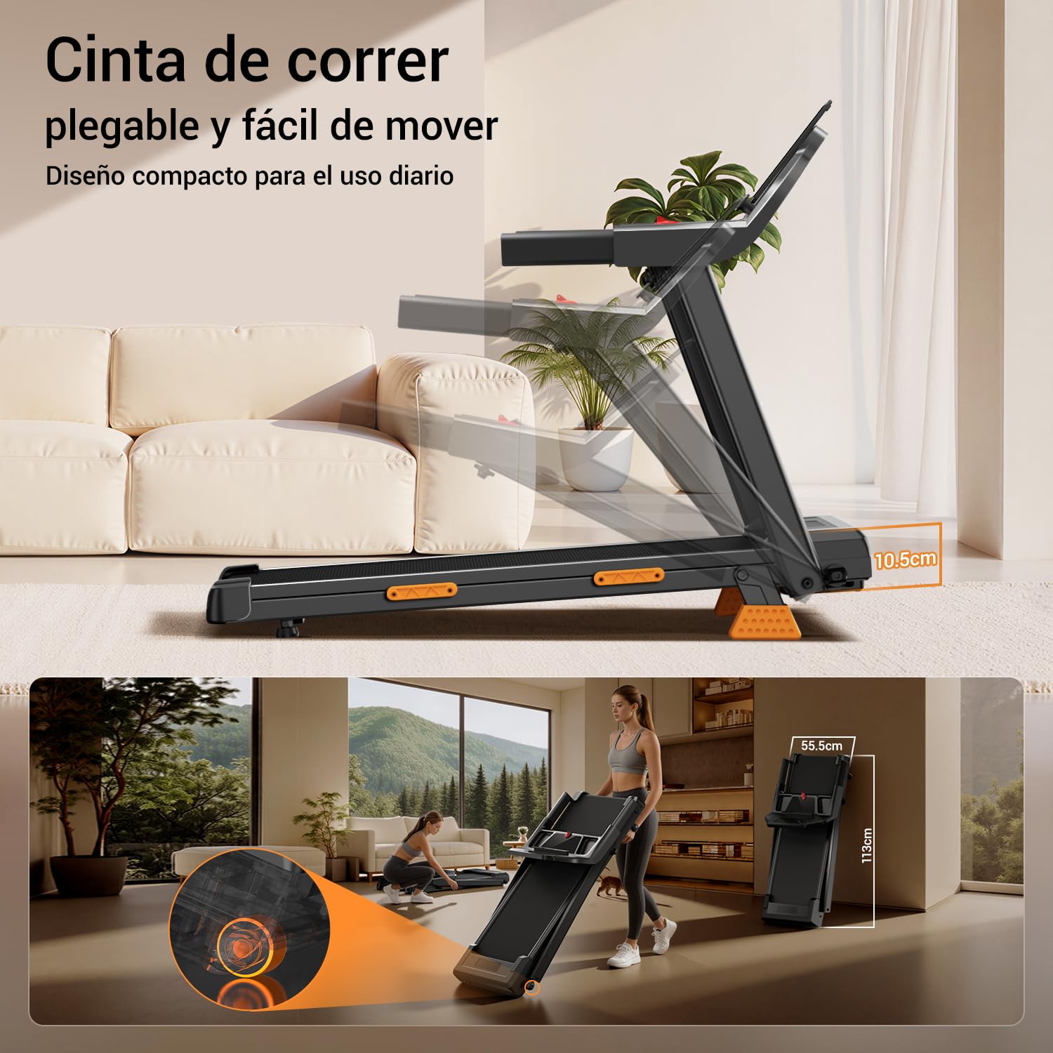 CURSOR 15% Cinta de Correr Plegable con Inclinación 12KM/H | Cinta de correr inclinable, cinta de correr doméstica con motor de 3,0 CV