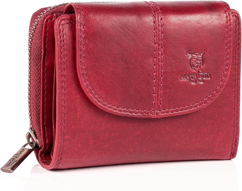 Matador portafoglio porta carte di credito da donna in vera pelle rossa