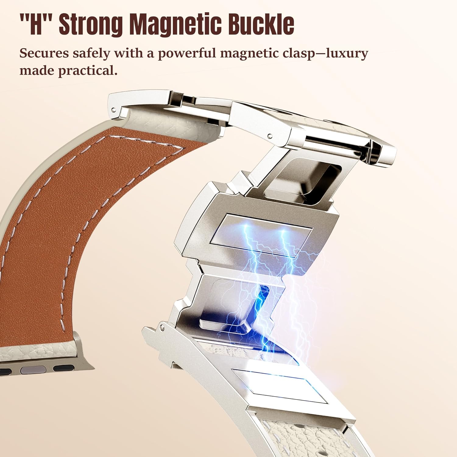 Charlam Leather Magnetic Watch Band, Compatible with Apple Watch Bands 40mm 38mm 41mm 42mm 44mm 45mm 46mm 49mm Women Men, Top Grain Leather Designer Strap for iWatch Series 11/10/9/8/7/6-1/Ultra 3/SE3 - Image 3