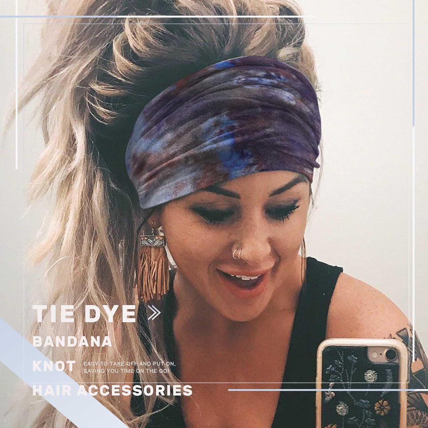 Acenail Wide Boho Headbands Turban Knotted HeadbandStretch Non Slip Hairbands Workout Head Wraps Yoga Head Scarfs Fashion Hair Accessories for Women 4Pcs image 3