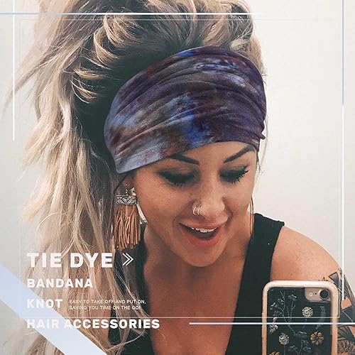 Miniatura 3 de Diademas bohemias de cabeza ancha, turbante anudada, antideslizante, banda elástica para la cabeza, bandas para el cabello de teñido anudado,