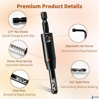 2026 Upgraded Self Centering Drill Bit Set VIX Bits, Cabinet & Door Hinge | High Speed Steel 3/32 7/64 1/8, CC2430 Center Hinge Drill Bit for 1/4In Hex Shank, Pilot Hole Drill Bit, High-Precision