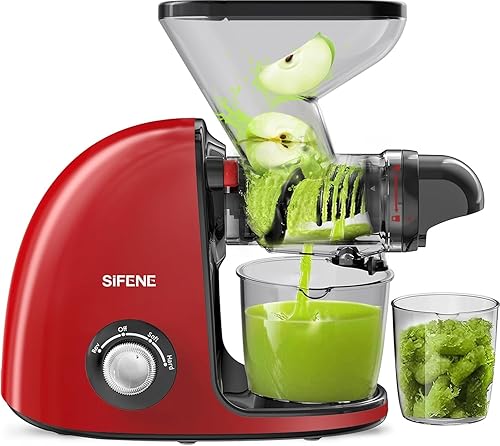 SiFENE Máquinas exprimidoras de prensa en frío para frutas y verduras, extractor de jugo con doble boca, motor silencioso y sistema