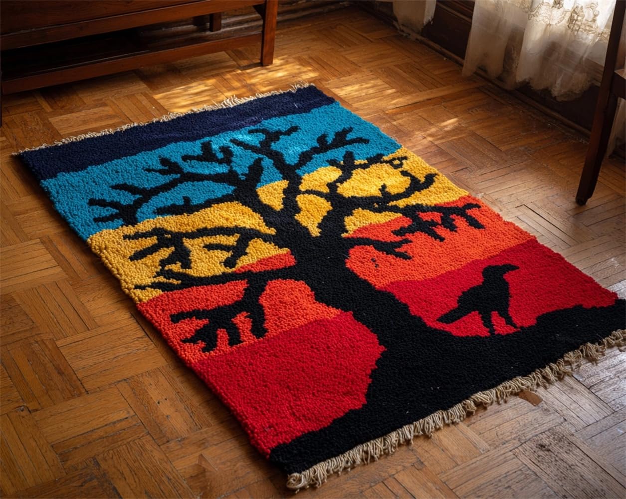 FWRTYCB Latch Hook Rug Kit Crow in the Tree