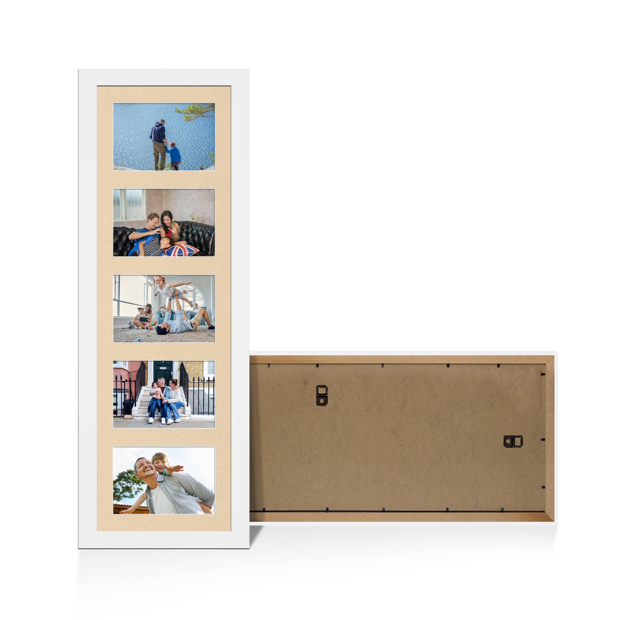 Alison Kingsgate White 26x8 Photo frames for multiple pictures -5 Apertures Collage Frame with Ivory Mount - Holds (5x) 6x4 Photos - Engineered Wood & Perspex โ image 1