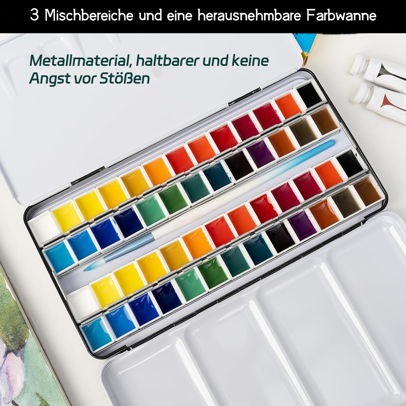 Paleta De Acuarela Vacía Metálica Con 52 Compartimentos – 22 X 11 Cm, Para Mezclar Colores Y Pintura DIY