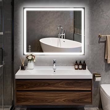 36 * 28" Led Vanity Mirror, Smart Light Up Shower Mirror Fogless, Make Up Wall Mirror with Lights, 3 Color Temperatures, Brightness Adjustment, Memory Function, Quick Installation