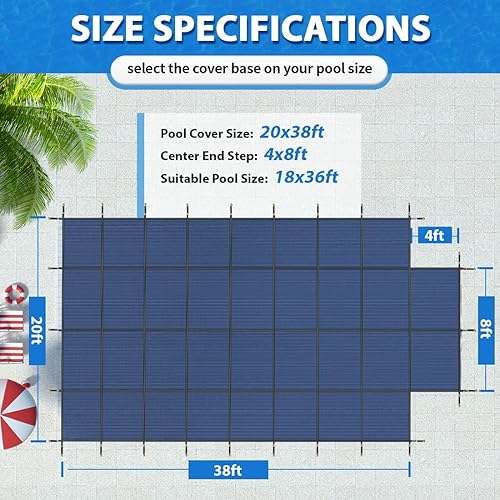 Miniatura 2 de iCOVER - Cubierta de seguridad para piscina enterrada, se adapta a piscinas rectangulares de 18 x 36 pies con escalón central de 4 x 8 pies,
