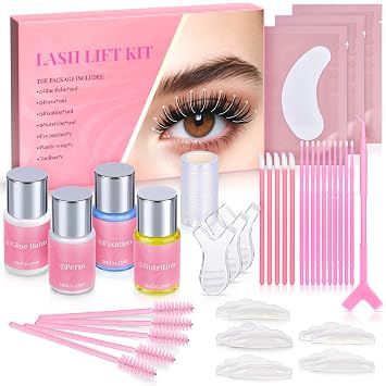 Lash Lift Kit, Eyelash Perm Kit with Glue Balm, Perm, Fixation, Nutrition, Silicone Pads, Y-Shaped Applicator, Professional Home Eyelash Lifting Set for Natural Long-Lasting Curl