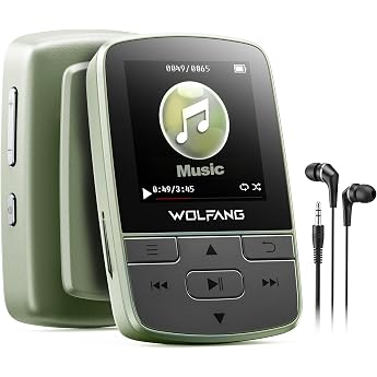 WOLFANG MP3-Player mit Bluetooth 5.2 Sportclip Mini-Gr e Gewicht 283 g HiF-FM-Radio Diktierger t Kopfh rer im Lieferumfang enthaltenMilit rgr n