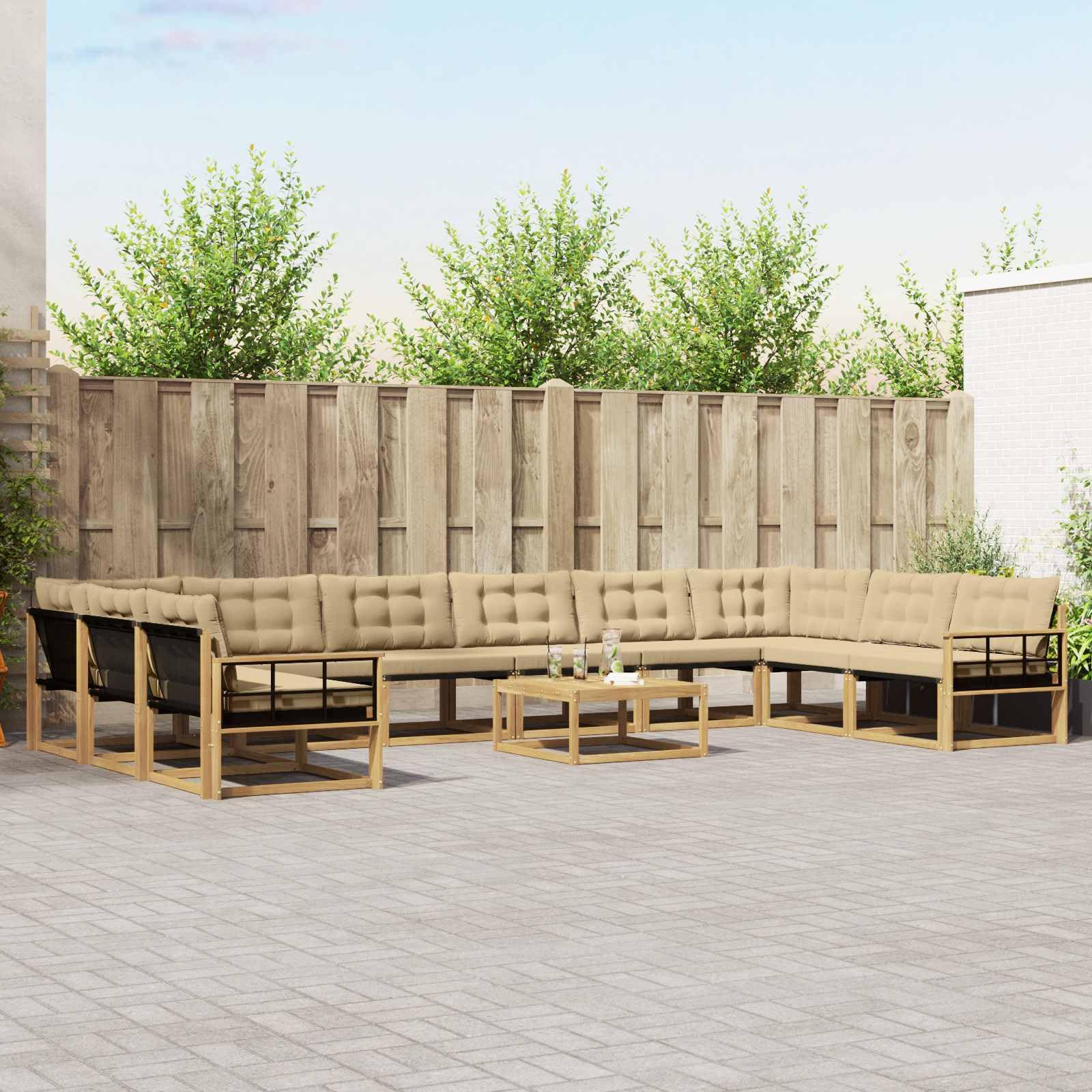 Set Divani Esterno 11 Pezzi Bianco Beige | Legno Acacia Massiccio, Tessile Resistente, Cuscini Rimovibili, Giardino Terrazza Patio