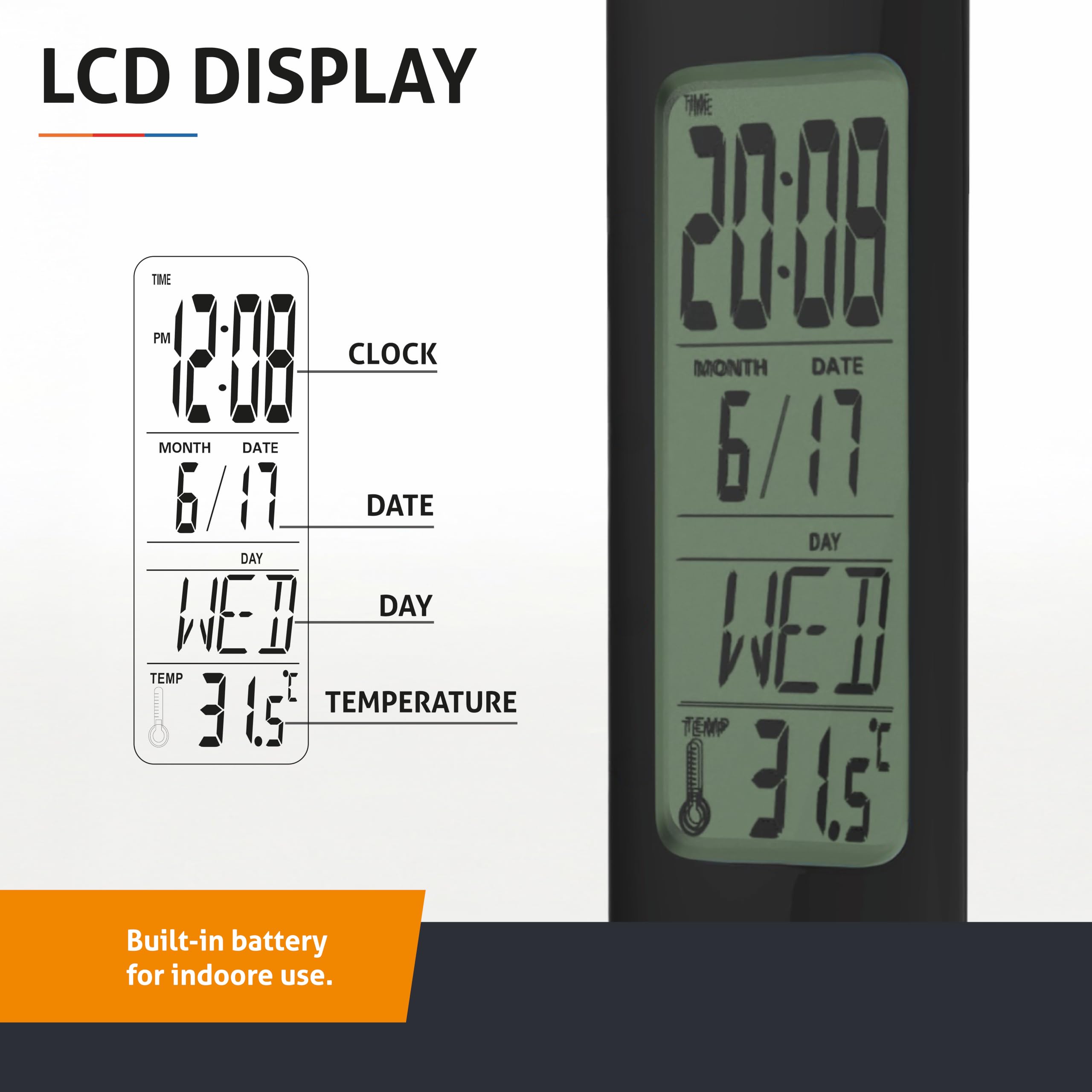 Calendar - Lampada da scrivania a LED, 5 W, classe di efficienza energetica A+ | Lampada da tavolo dimmerabile a 3 livelli con display LCD per ora, data e temperatura (nero)