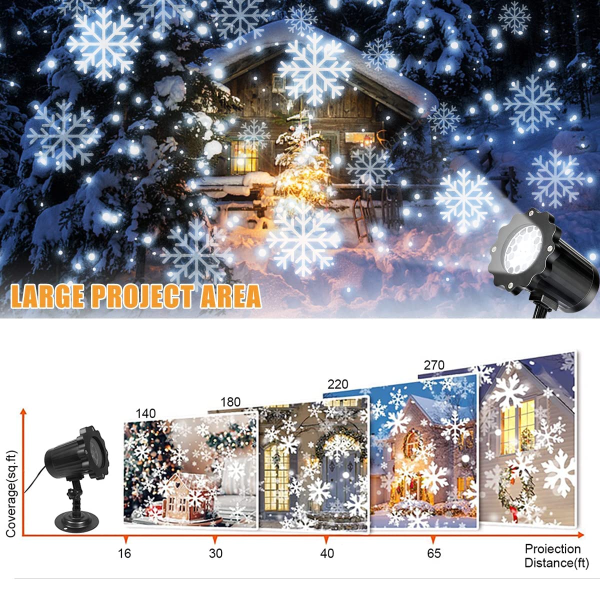 Proiettore di luci di Natale per esterni Impermeabile, fiocco di neve Proiettore di luce per nevicate Luci a LED Decorazione natalizia Luce di paesaggio rotante regolabile per Halloween Festa di Capod