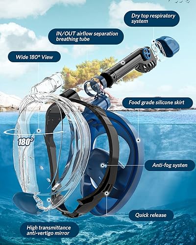 Miniatura 3 de QingSong Full Face Snorkel Mask for Adults & Kids, Snorkeling Gear with Camera Mount, Foldable 180 Degree Panoramic View Snorkeling Set Anti-Fog