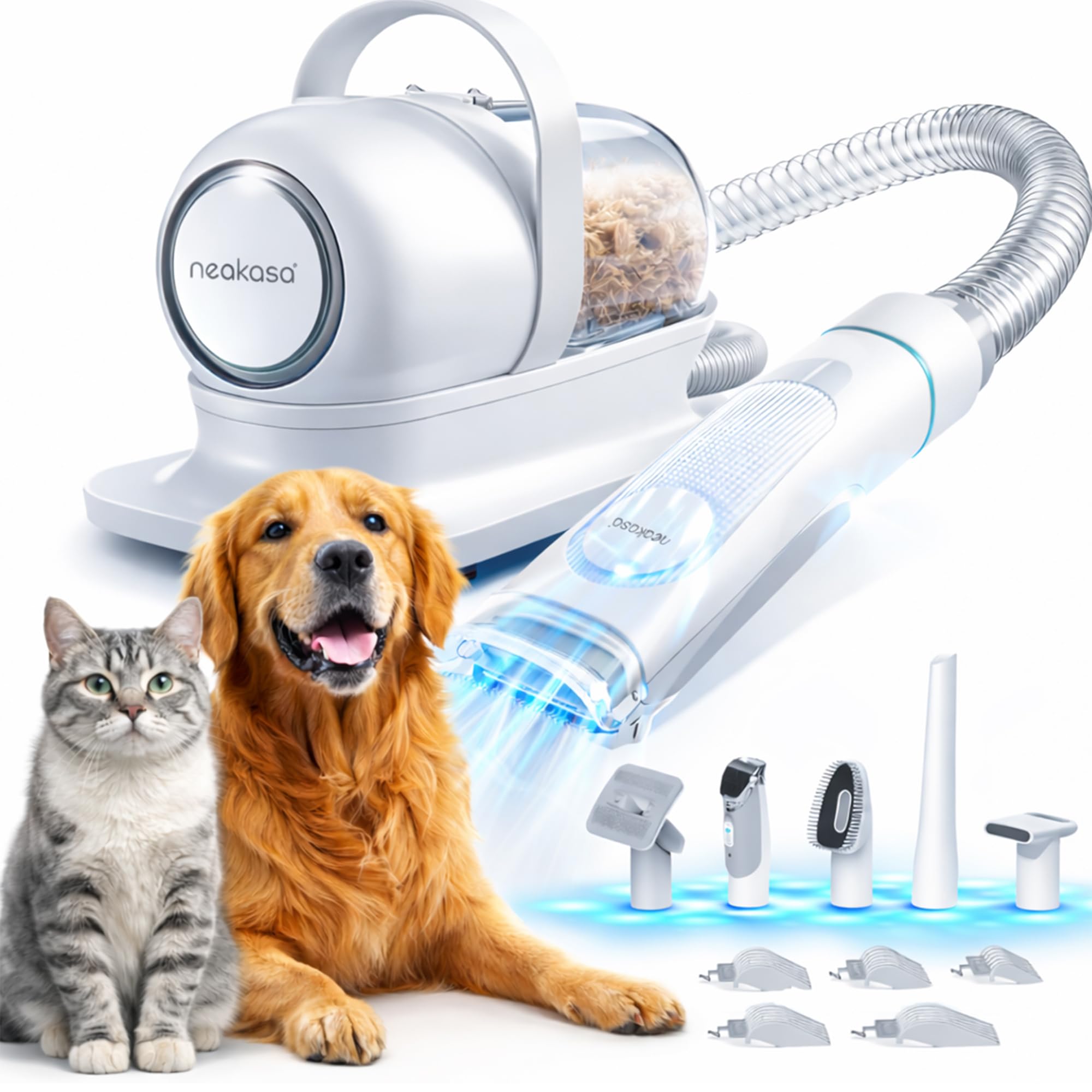 Neakasa P1 Pro Pet Grooming Kit & Vacuum Suction 99% Pet Hair, Professional Clippers with 5 Proven Grooming Tools for Dog and Cat