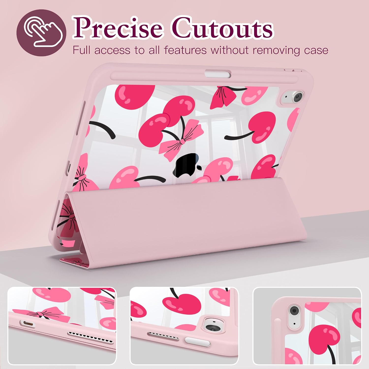 CISSOOK Case for iPad (A16) 11 inch 2025 & 10.9 inch iPad 10th Generation 2022, 3D Pattern Slim Lightweight Protective Cover with Stand, Auto Wake/Sleep Function, Pink Cherry