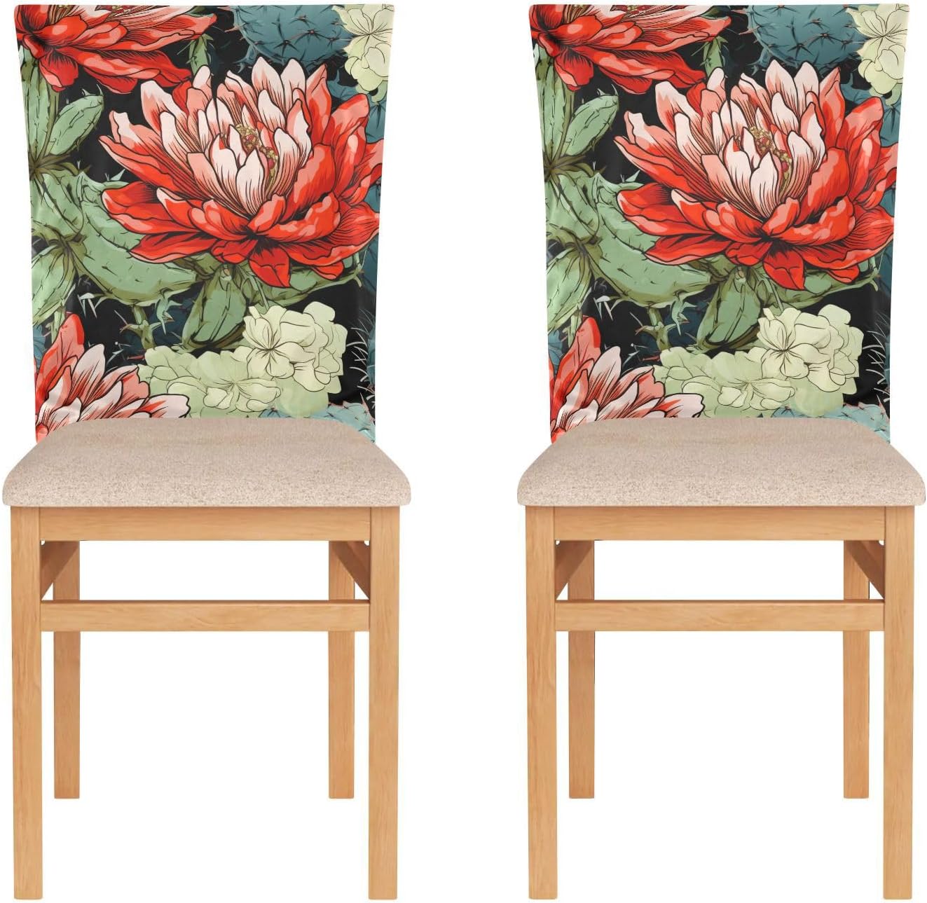 ALAZA Cactuses Flowers Chair Back Cover Set of 6, Washable Reusable Removable Chair Slipcovers Decorative Chair Cover for Home Kitchen Wedding Party