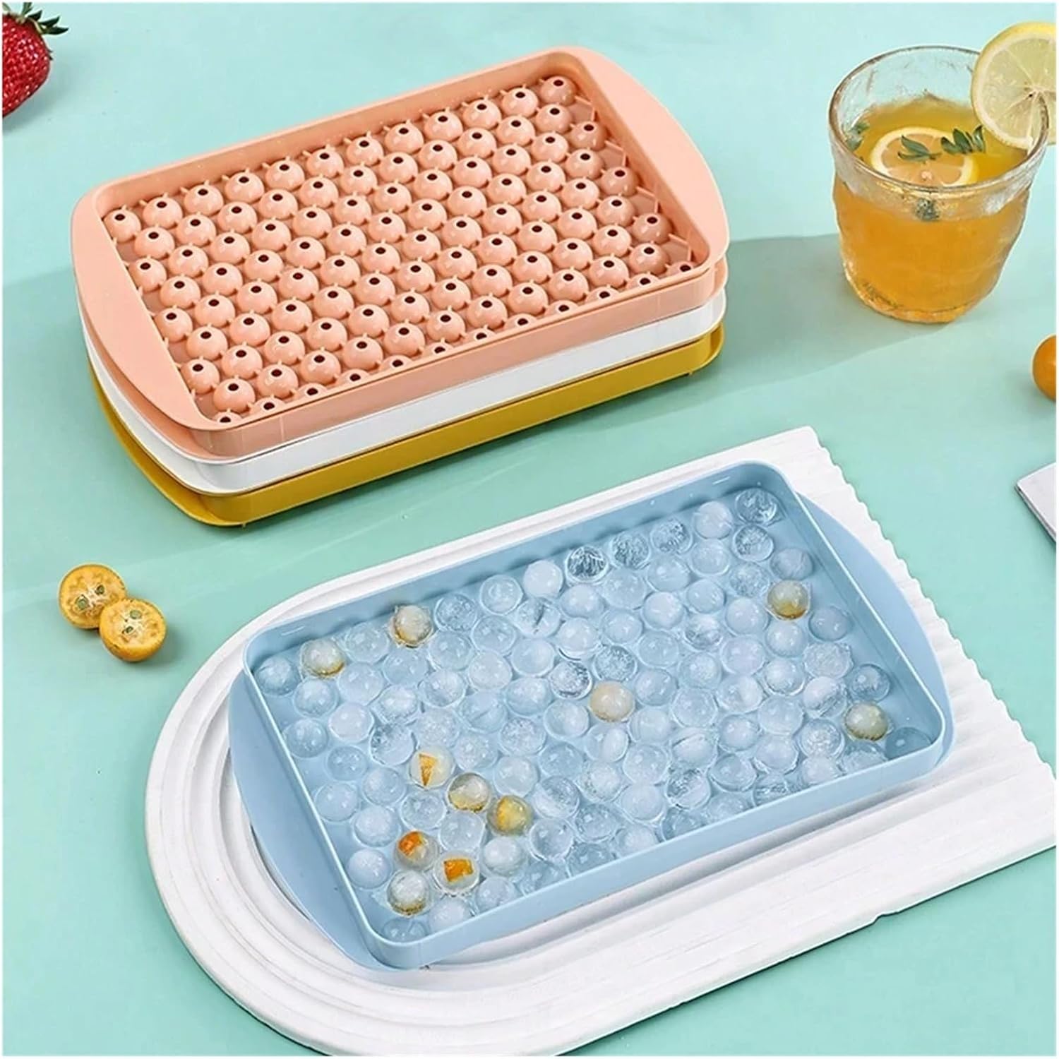 2/3/4PCS 104 Grids 3D Round Ice Cube Tray Frozen Whiskey Ball Popsicle Mold Coffee Juice Maker Kitchen Tools(Blue,2PCS)