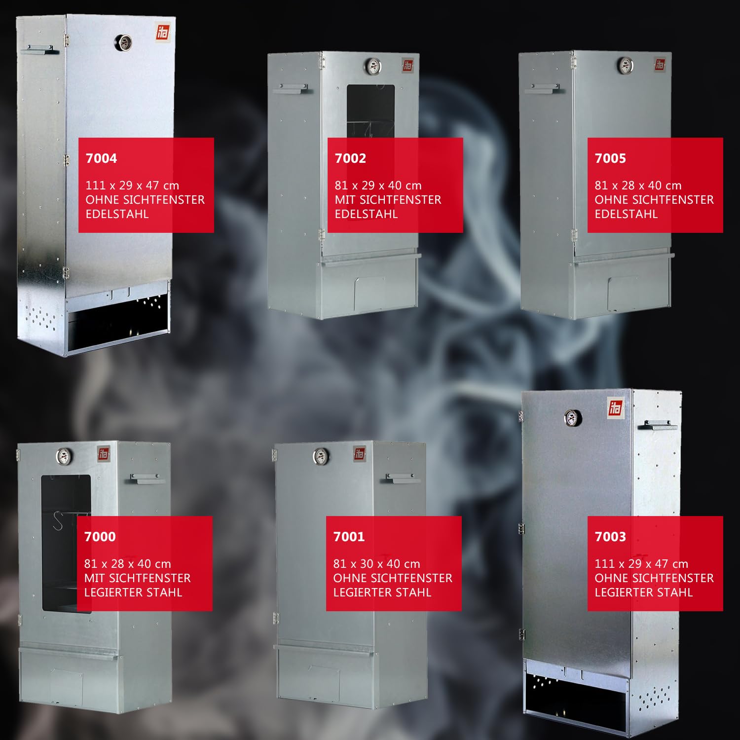 ITA Räucherofen 7012 - Smoker Set mit Rauchgenerator & Räucherspänen - Räucherschrank mit 3 Etagen - Legierter Stahl, mit Sichtfenster & Kaminabzug - Qualität Made In EU Direkt vom Hersteller
