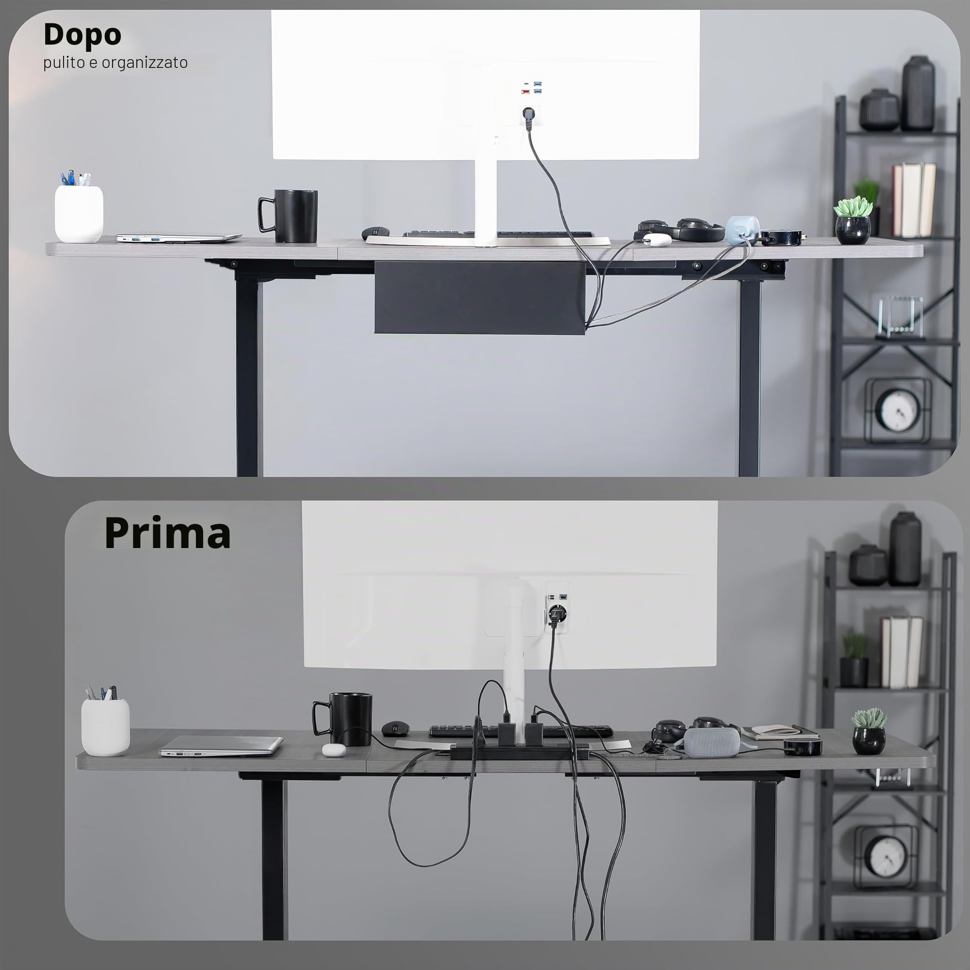 VIVO Under Desk DESK-AC06-2C - Vassoi per la gestione dei cavi, 42 cm, porta ciabatte, organizer per cavi per ufficio e casa, nero, confezione da 2