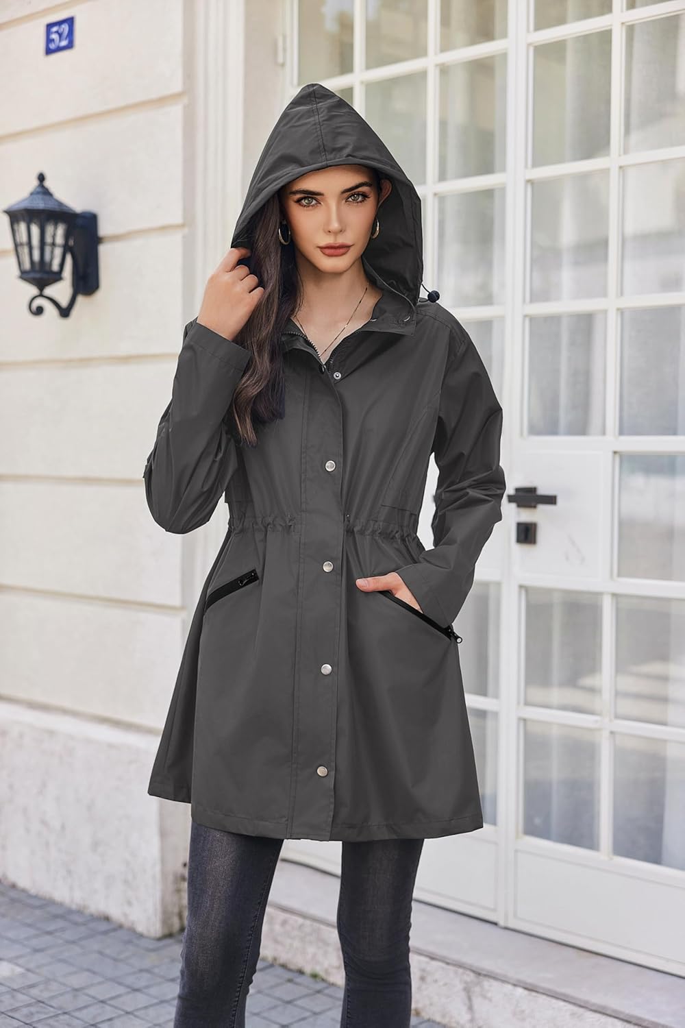 Zeagoo Raincoat Women Waterproof Long Hooded Rain Jacket Trench Coats Windbreaker Travel Jacket - Image 3