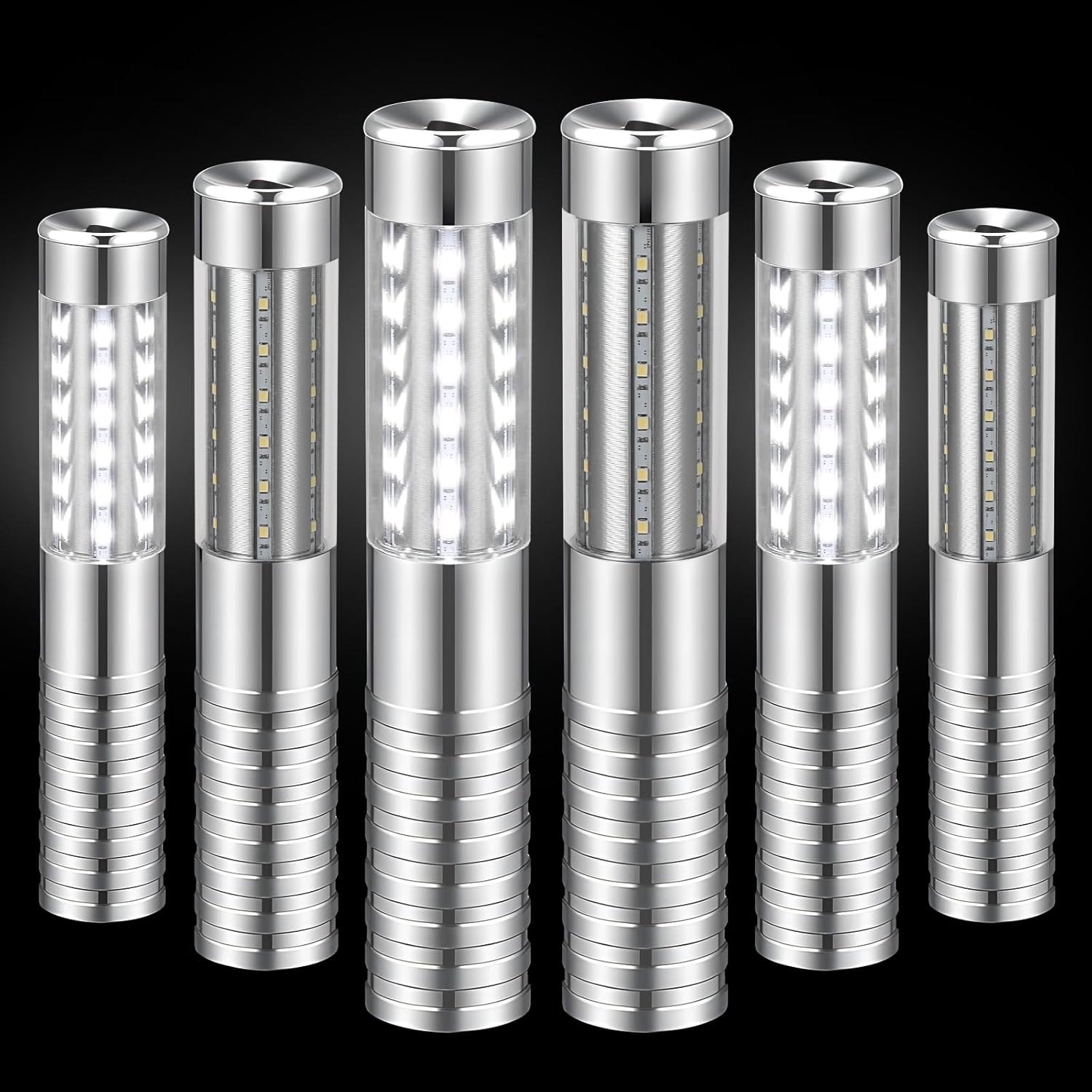 6 Pieces LED Strobe Baton Light Rechargeable Bottle Service Sparklers Stick Reusable Champagne Bottle Handheld LED for Club Stage Nightclub Party Concert Event Bar Outdoor - Silver 6pcs-silver-white