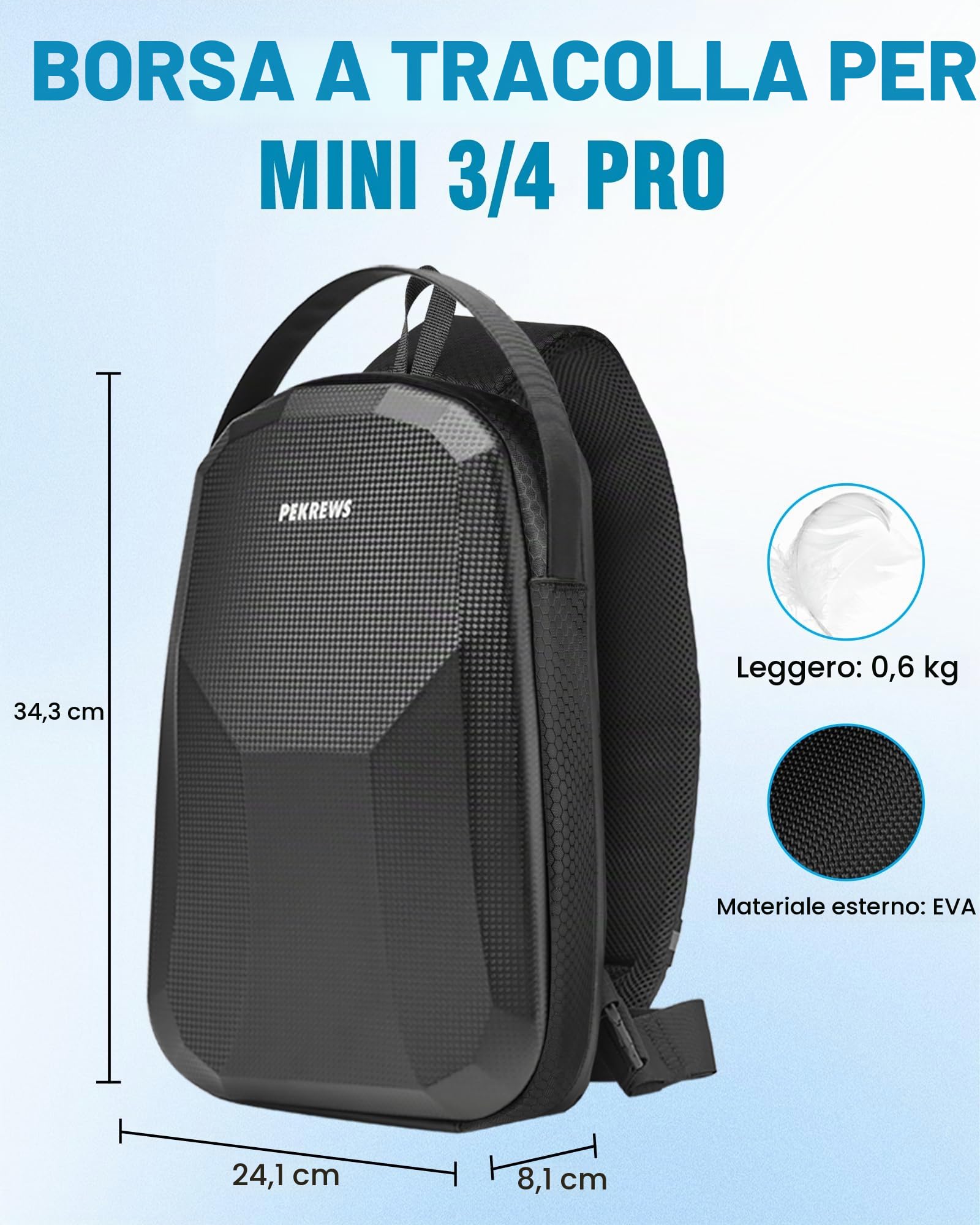 PEKREWS Mini 4 Pro, custodia rigida impermeabile portatile da viaggio per droni, zaino compatibile con controller DJI RC 2/RC-N2, Fly More Combo e accessori, Dji Mini 4 Pro Case Nero, Compatto