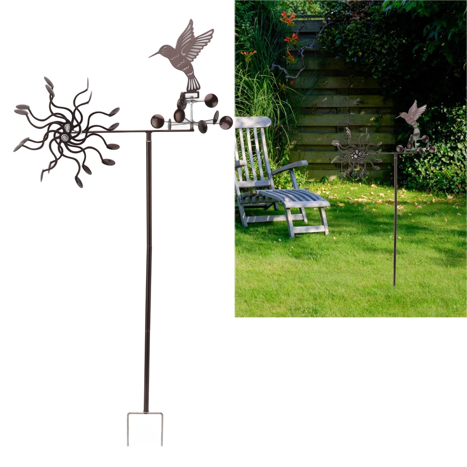 Leapiture Garden wind spinners Hummingbird Wind Spinner Metal Windmill Wind Sculpture Windmills Catchers for Outdoor Lawn Yard Patio Garden ornaments Wind spinners for garden - Image 3