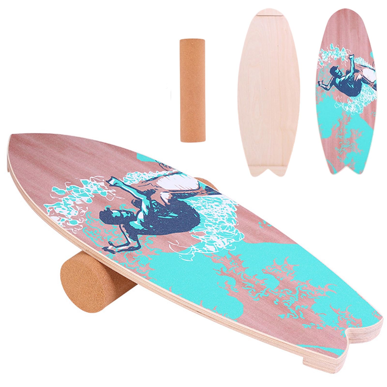Surfin Balance Board, Balance Board Erwachsene mit Rolle, Balance Board Holz, Rutschfest, 150 Kg Belastbar, Indoor Surfboard und Gleichgewichtsboard – Ideal für Anfänger & Profis