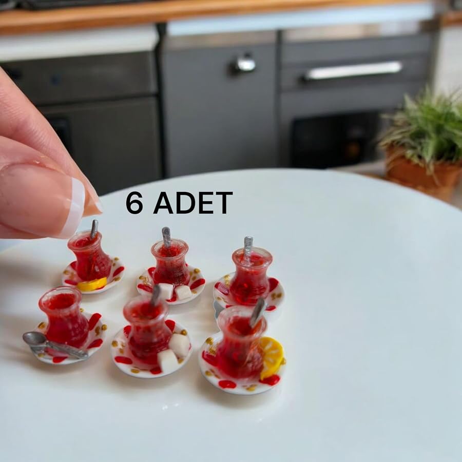 Minyatür Dekoratif Kırmızı Çay Bardağı Seti - Görsel 4
