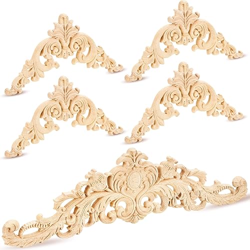 Wood Appliques and Onlays Wood Appliques for Furniture Decorative Wooden DIY Carved Onlay for Bed Door Cabinet Wardrobe Furniture Decoration(5 Pieces,Large Size)